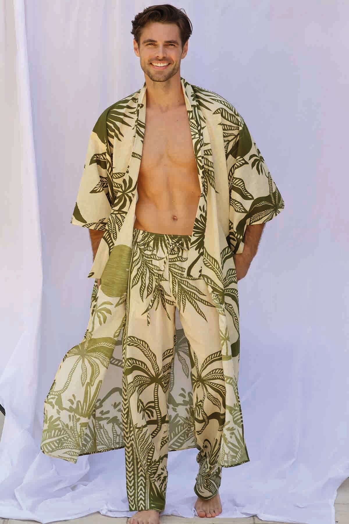SERAPHIN long kimono and matching trousers in slub cotton