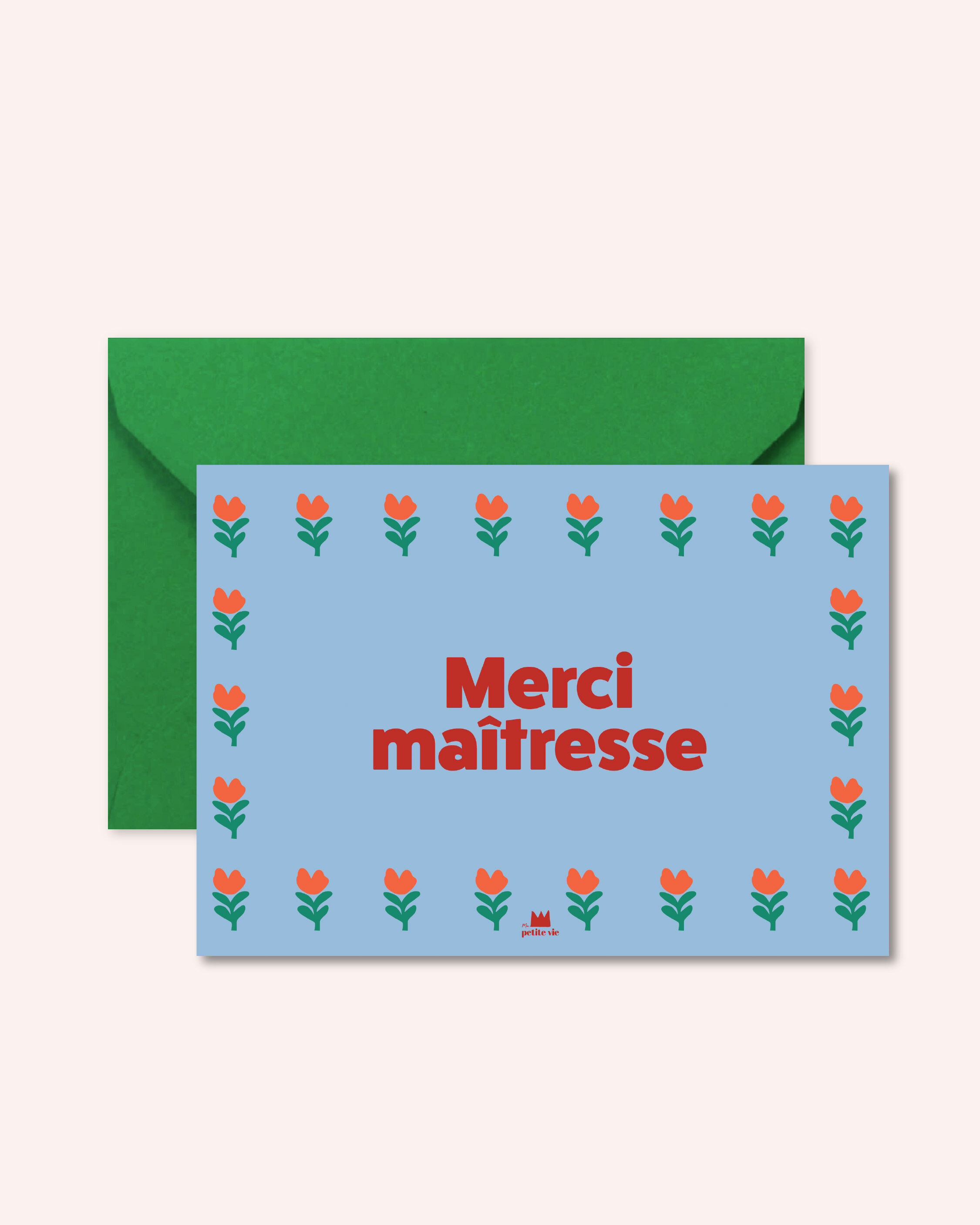 Carte lifestyle - Merci Maîtresse bleu fleurs (avec enveloppe)