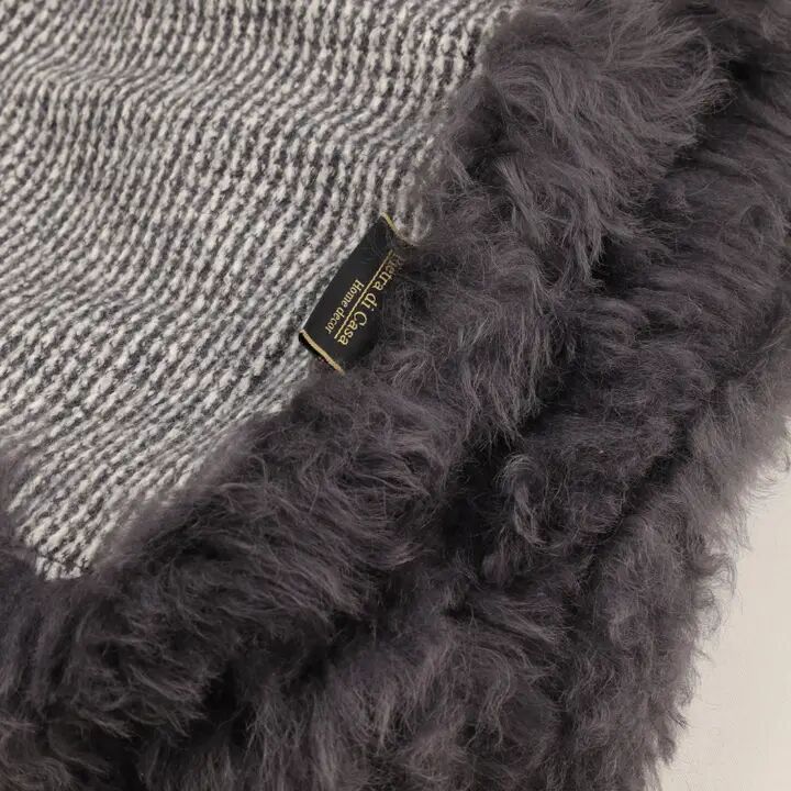 Grey Merino Wool Blanket with Lambskin Trim