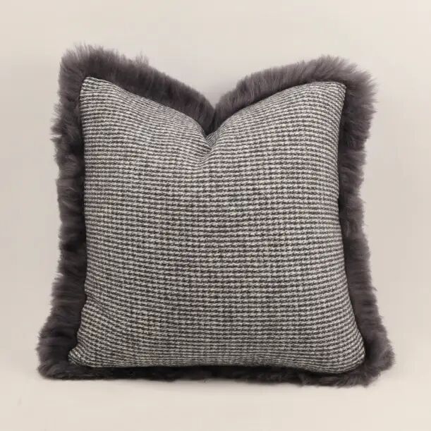 Grey Merino Wool Pillow Cover with Lambskin Trim