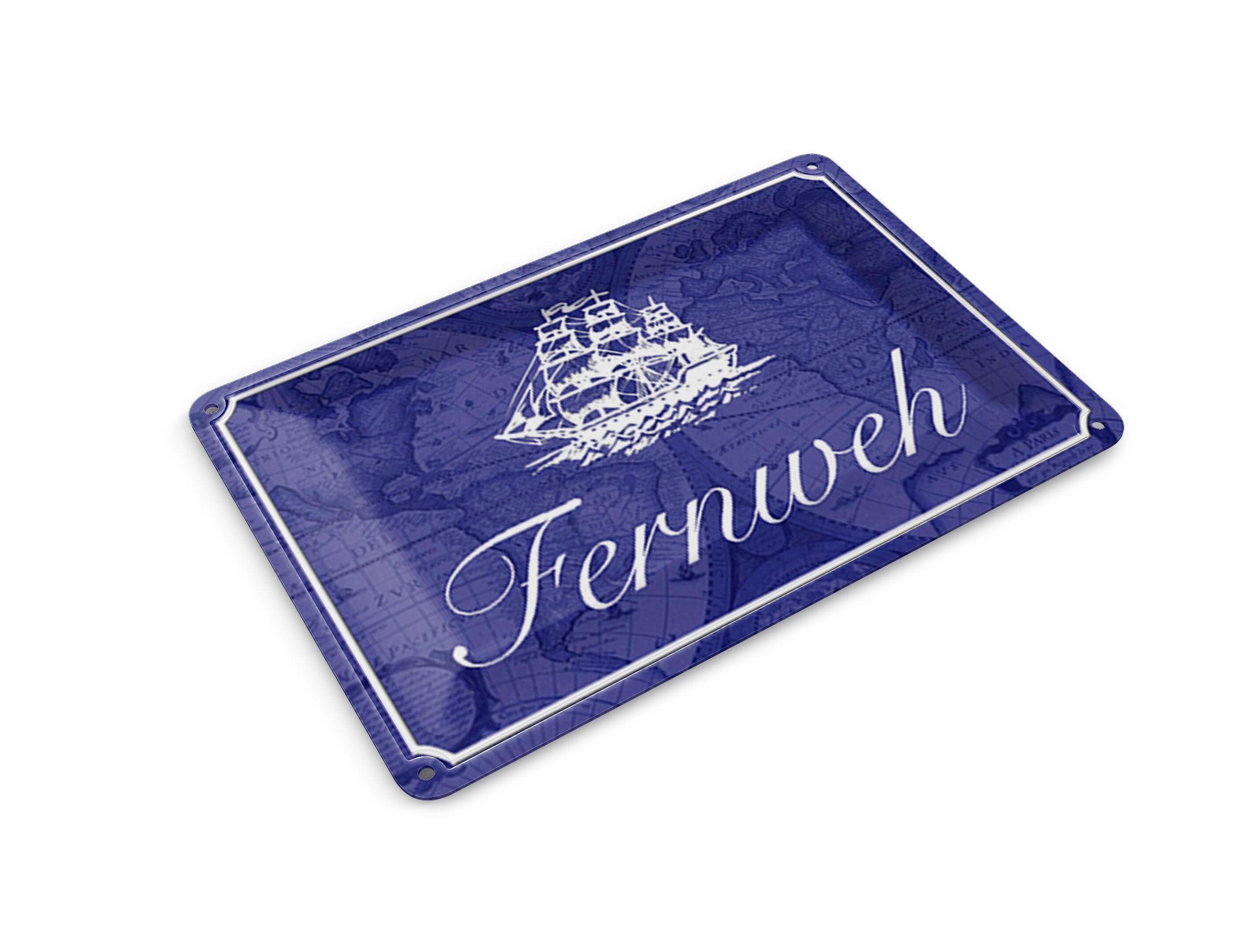 Tin postcard with saying, 14x10 cm, wanderlust, ship, sea, decorative sign