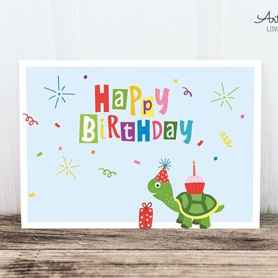 Carte postale: tortue d'anniversaire