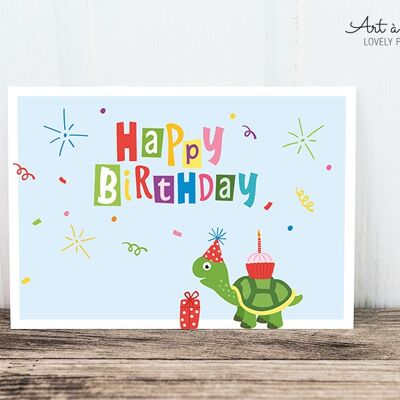 Carte postale: tortue d'anniversaire