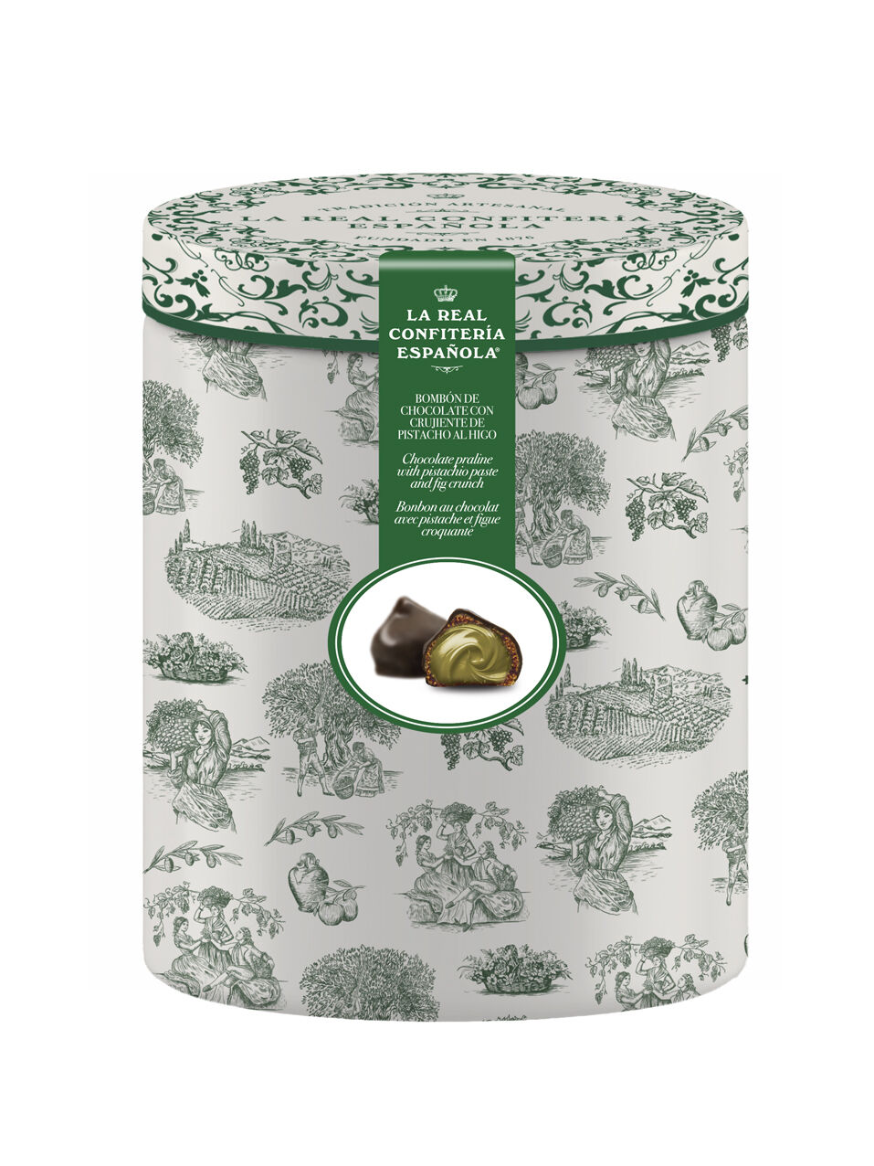 Olivar tin (fig bonbon with pistachio crunch)
