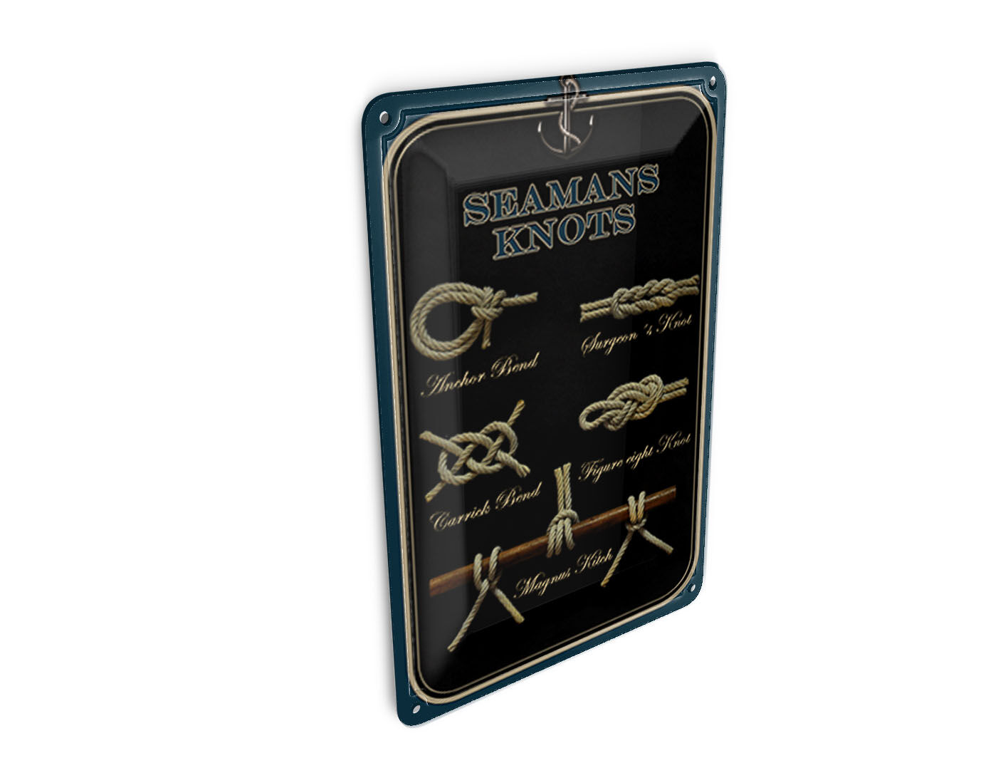 Tin postcard with saying, 10x14 cm, Seaman's Knots, sailor's knots, decorative sign