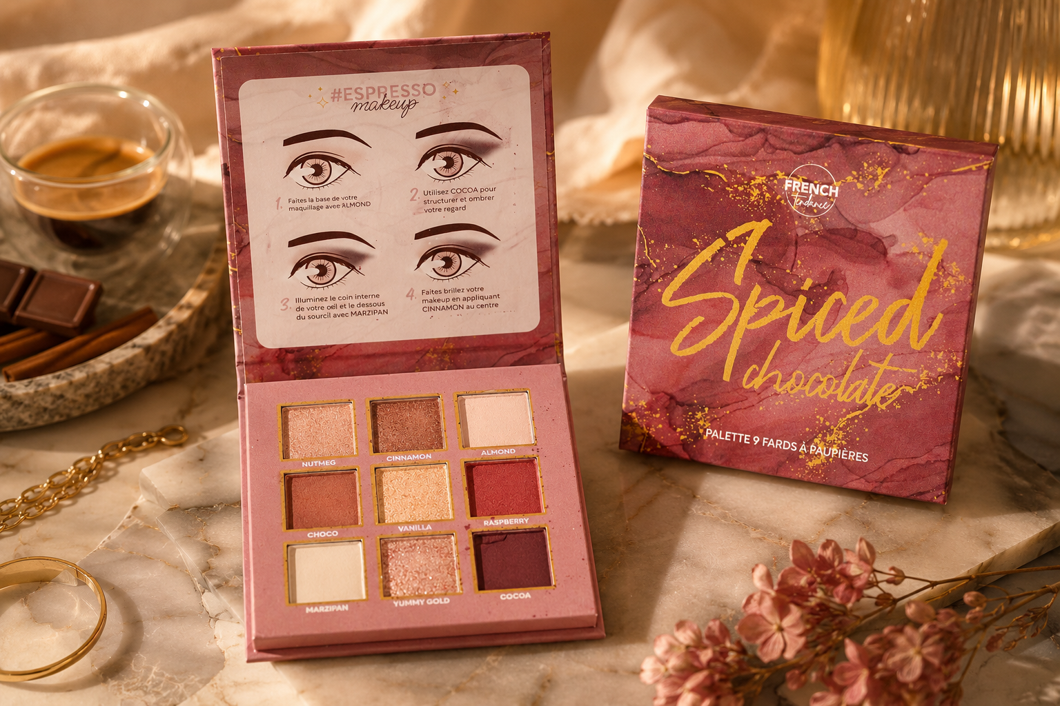 Spiced Chocolate 9-Farben-Lidschattenpalette – Nude, Schokolade & Glitzer