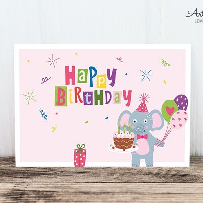 Postal: elefante de cumpleaños