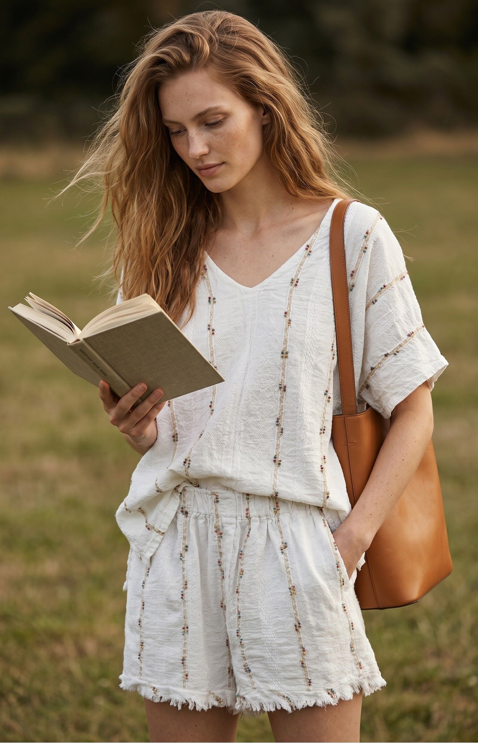 Linen and Cotton Topstitched Shorts