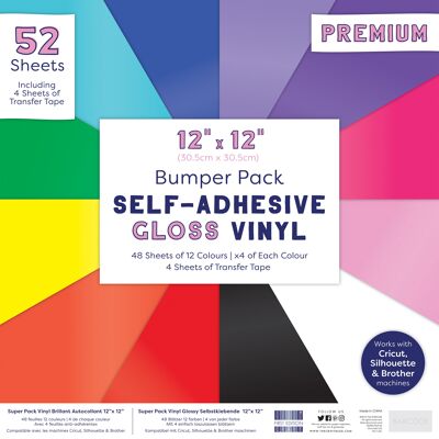 12x12 Bumper Pack - Adhesive Vinyl - 52ct - Gloss (12 colours) - with 4 Transfer Tape Sheets