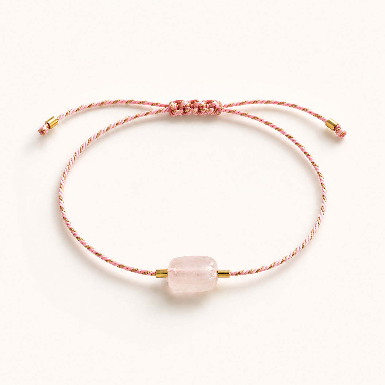 Bracelet cordon ajustable & quartz rose facetté