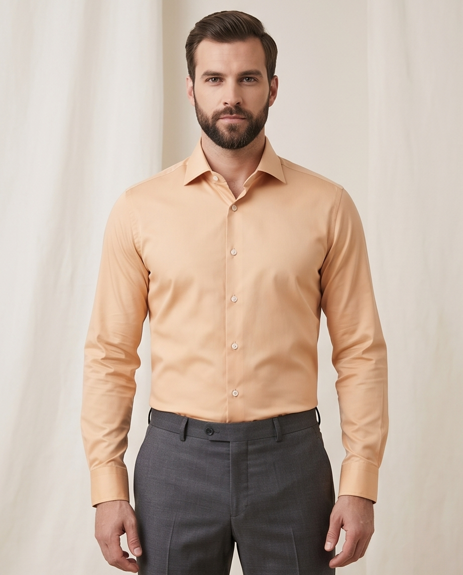 Chemise habillée pêche coupe ajustée 100 % coton à poignets simples