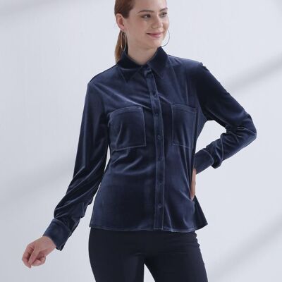 Blusa Donna Velluto Blu Scuro