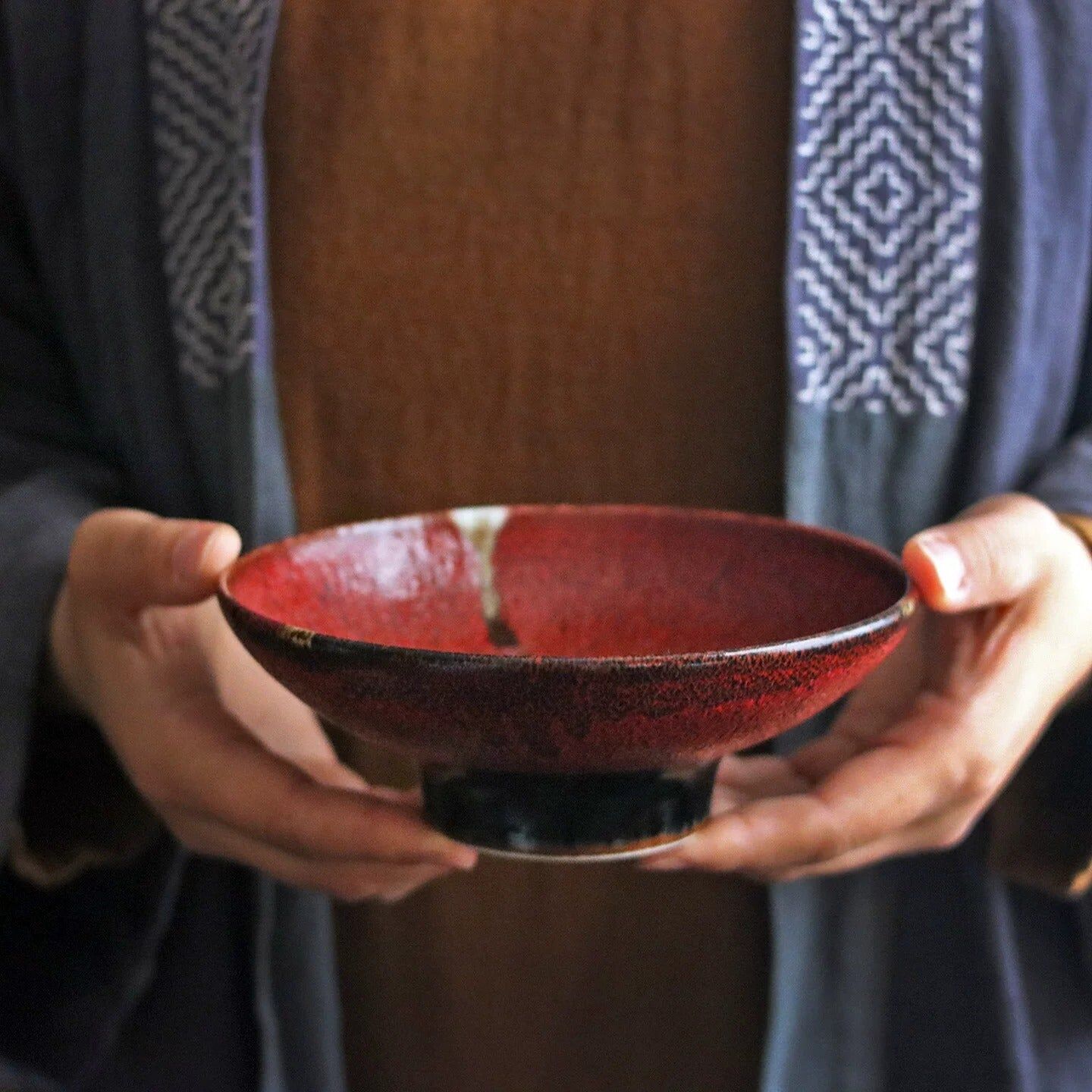 Large Japanese bowl in deep red ceramic