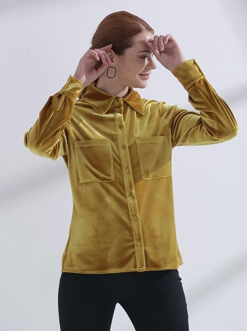 Blouse Women Velvet Ocher Yellow