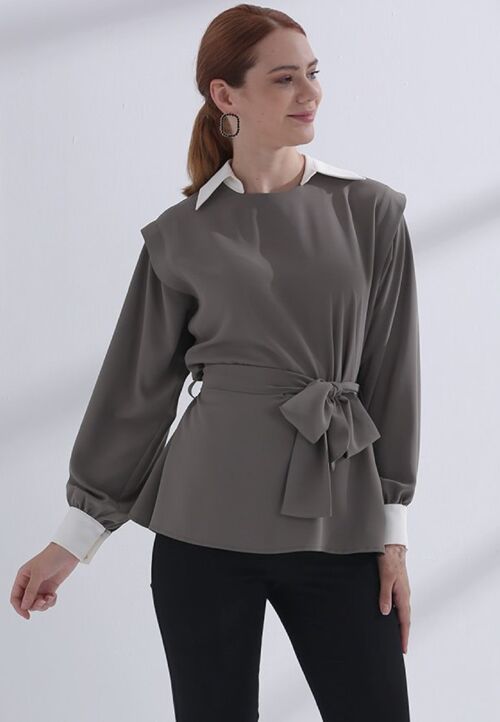 Blouse Women Khaki with Collar