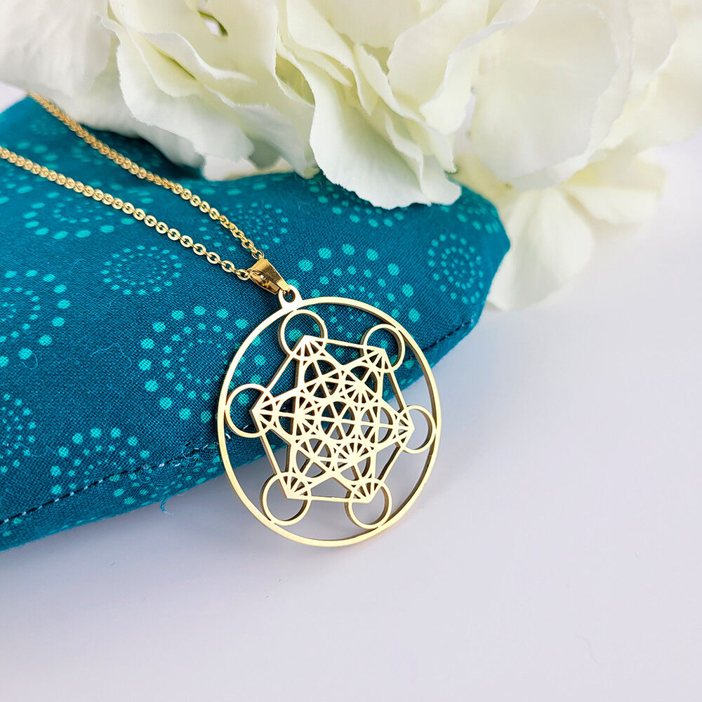 Ciondolo unisex a forma di cubo di Metatron placcato in oro 18 carati