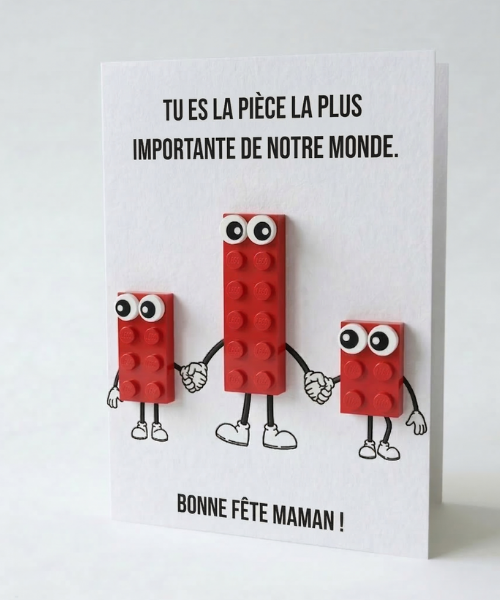 Tarjeta postal del Día de la Madre (2 hijos) – Ladrillo de construcción LEGO