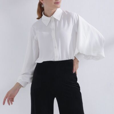 Blouse Women White Balloon Sleeve