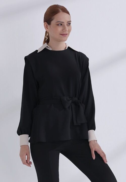 Blouse Women Black with Collar