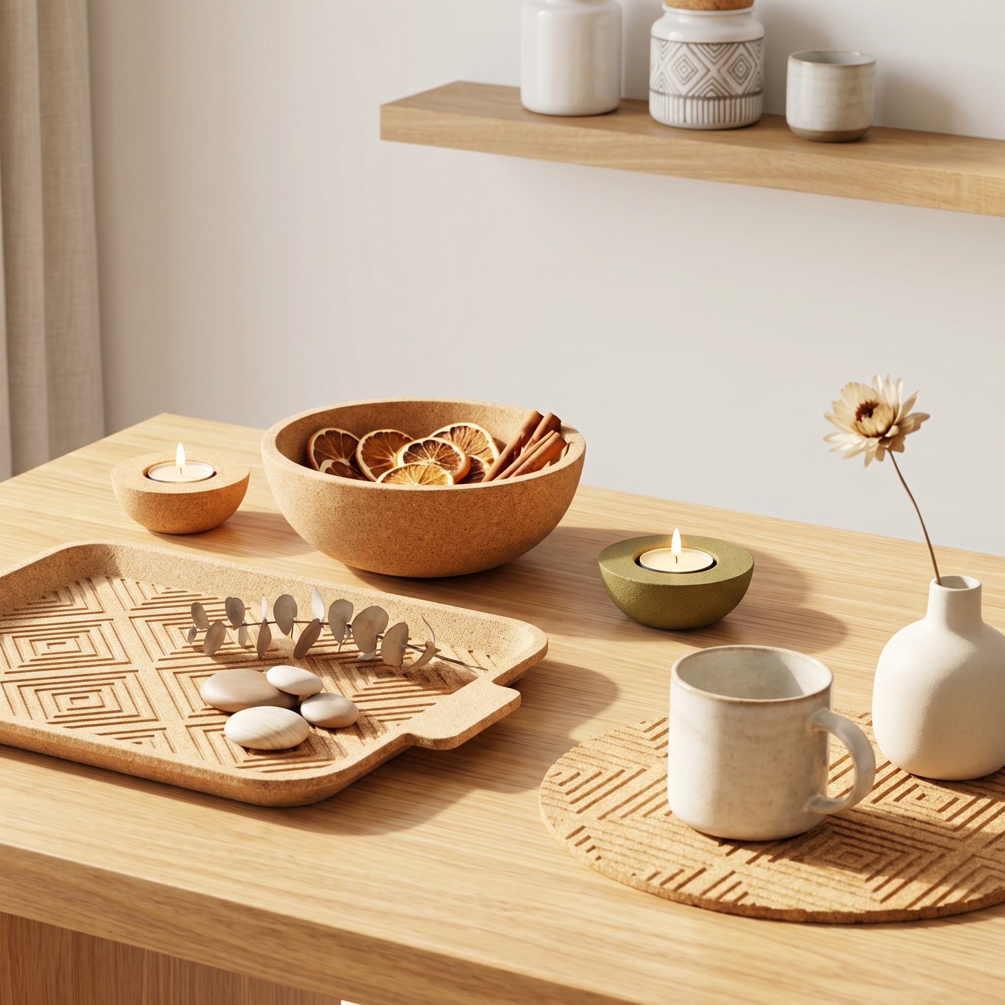 Tealight Holders – Cork- Losango – Natural – Set of 2 – NATTU