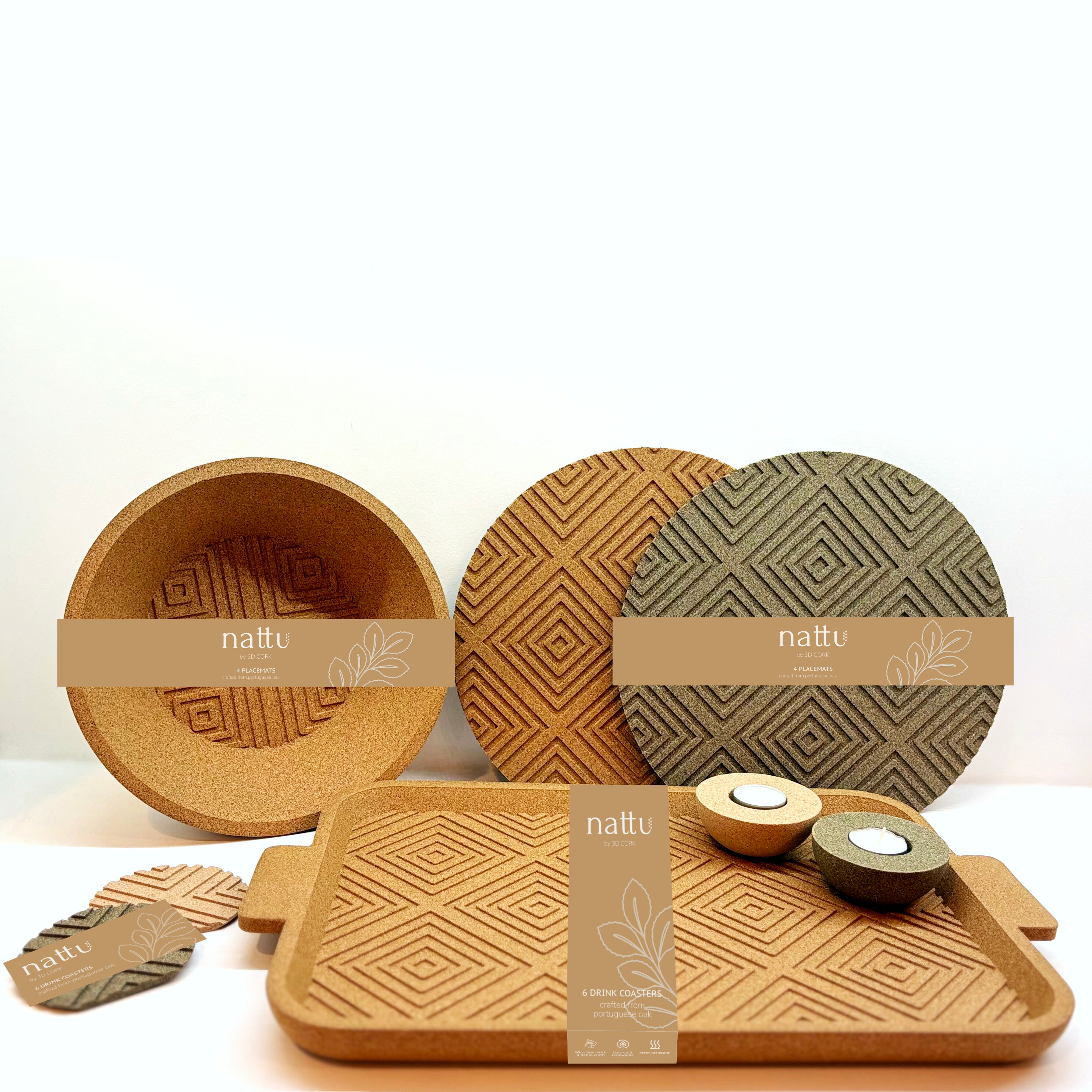 Tealight Holders – Cork- Losango – Natural – Set of 2 – NATTU