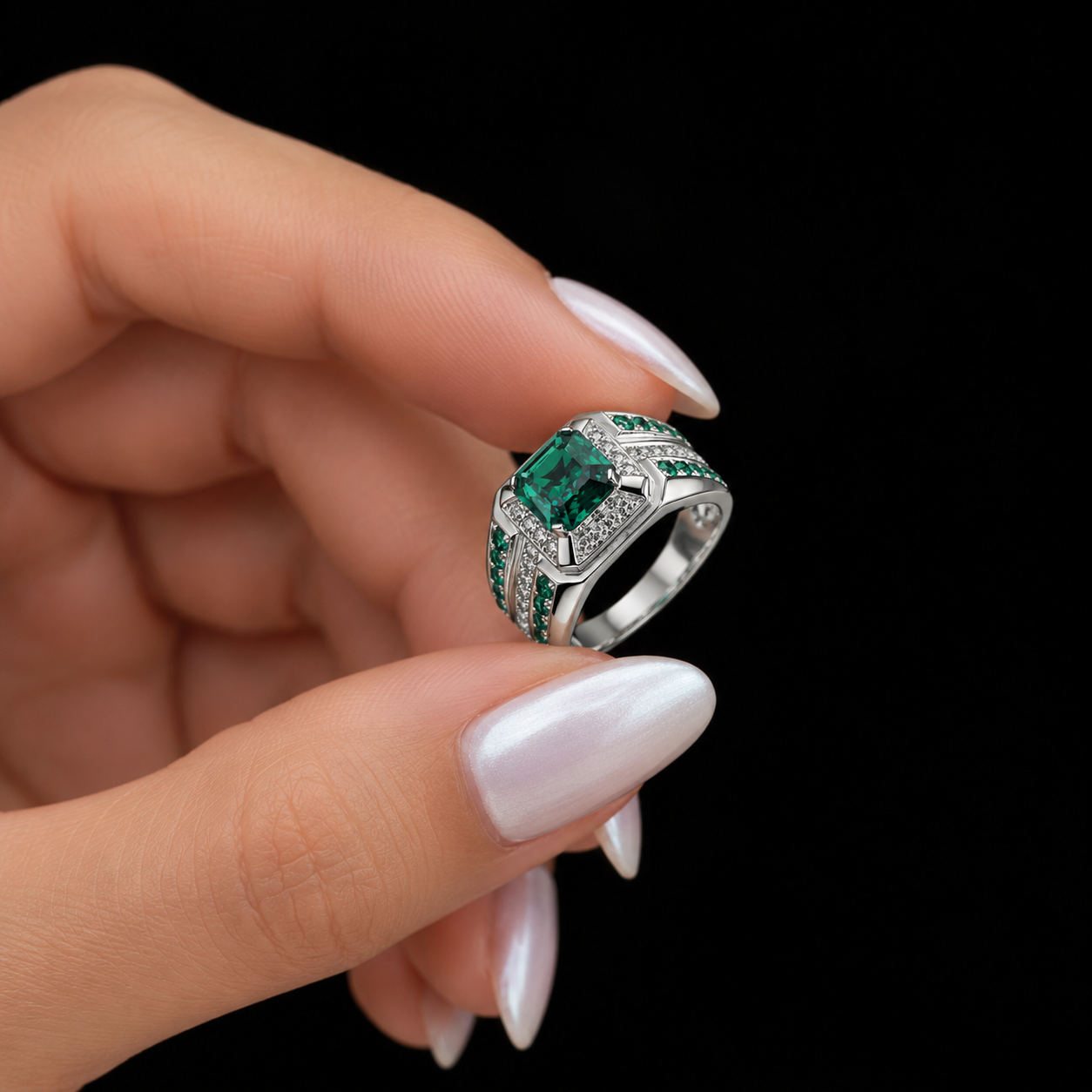 Emerald Green Art Deco Ring