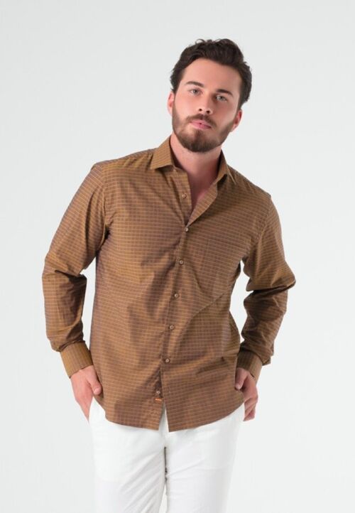 Shirt Men Brown Checkered