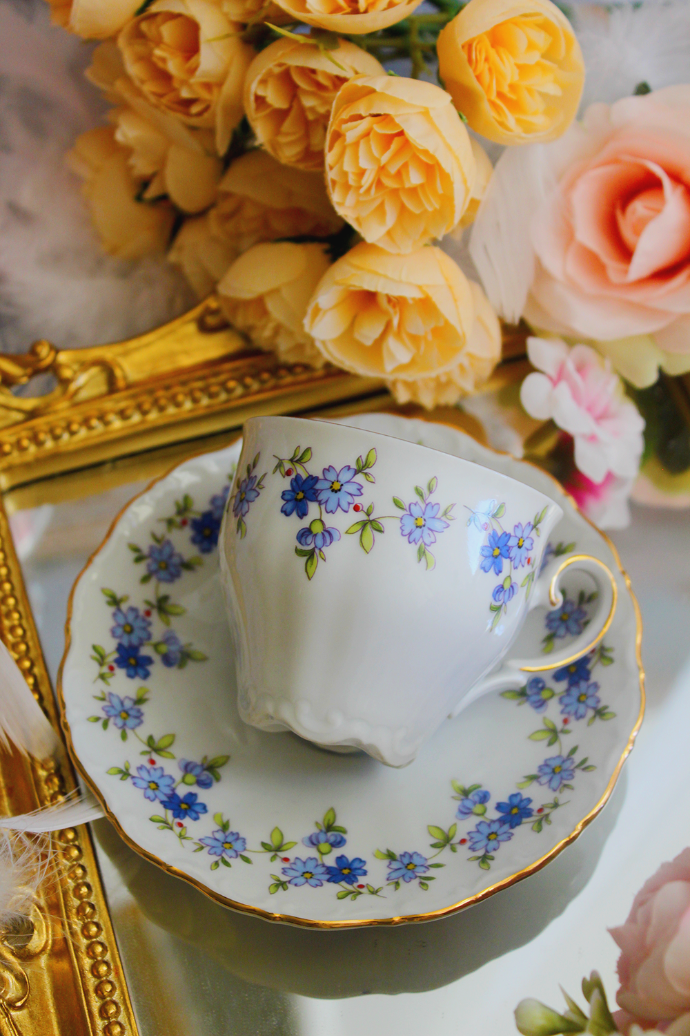 Bavarian porcelain teacup - The Forget-Me-Not Garden