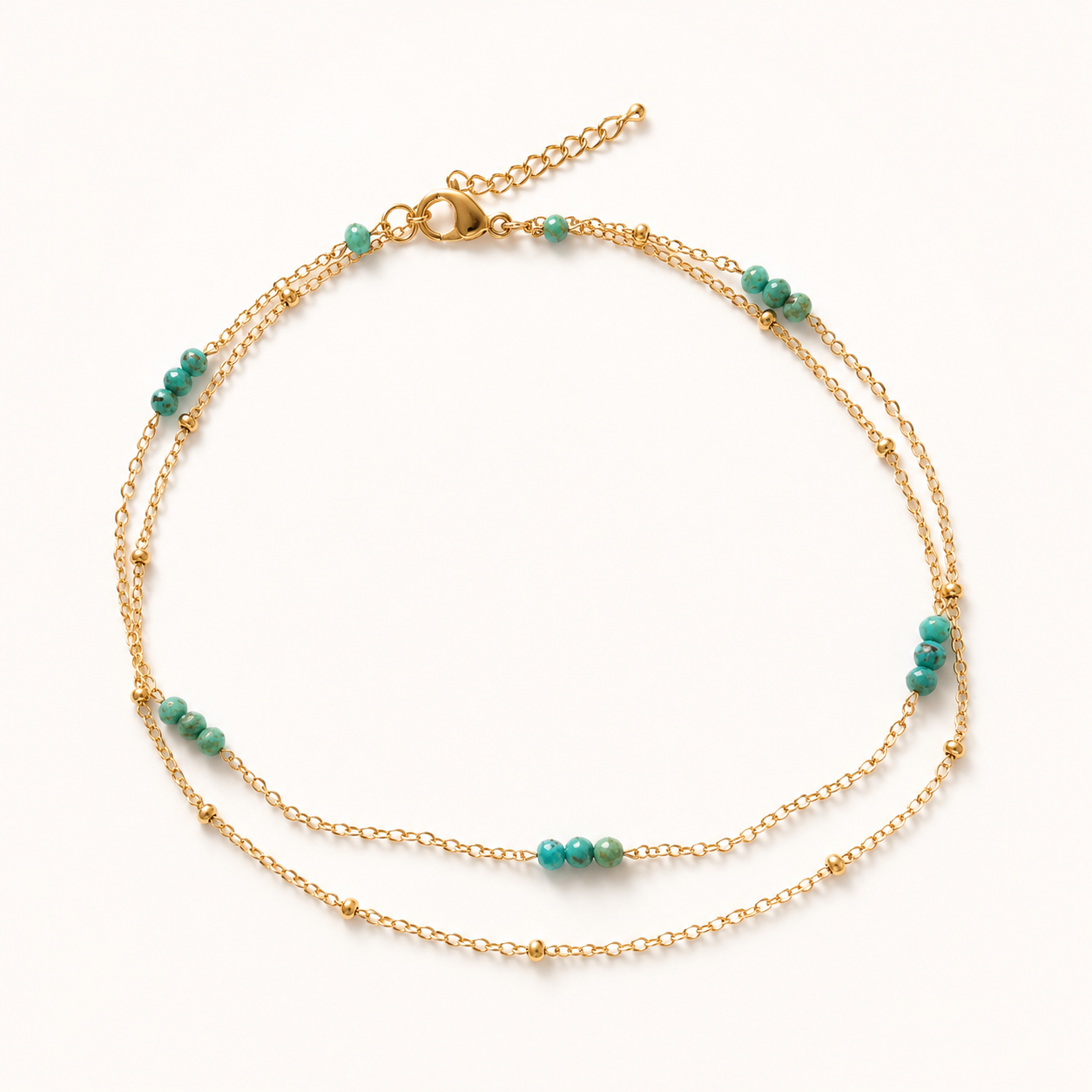 Chaîne de cheville double rang Turquoise