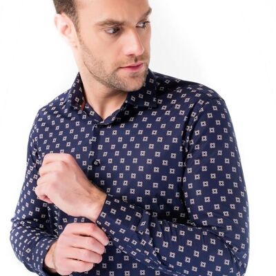 Shirt Men Dark Blue Print