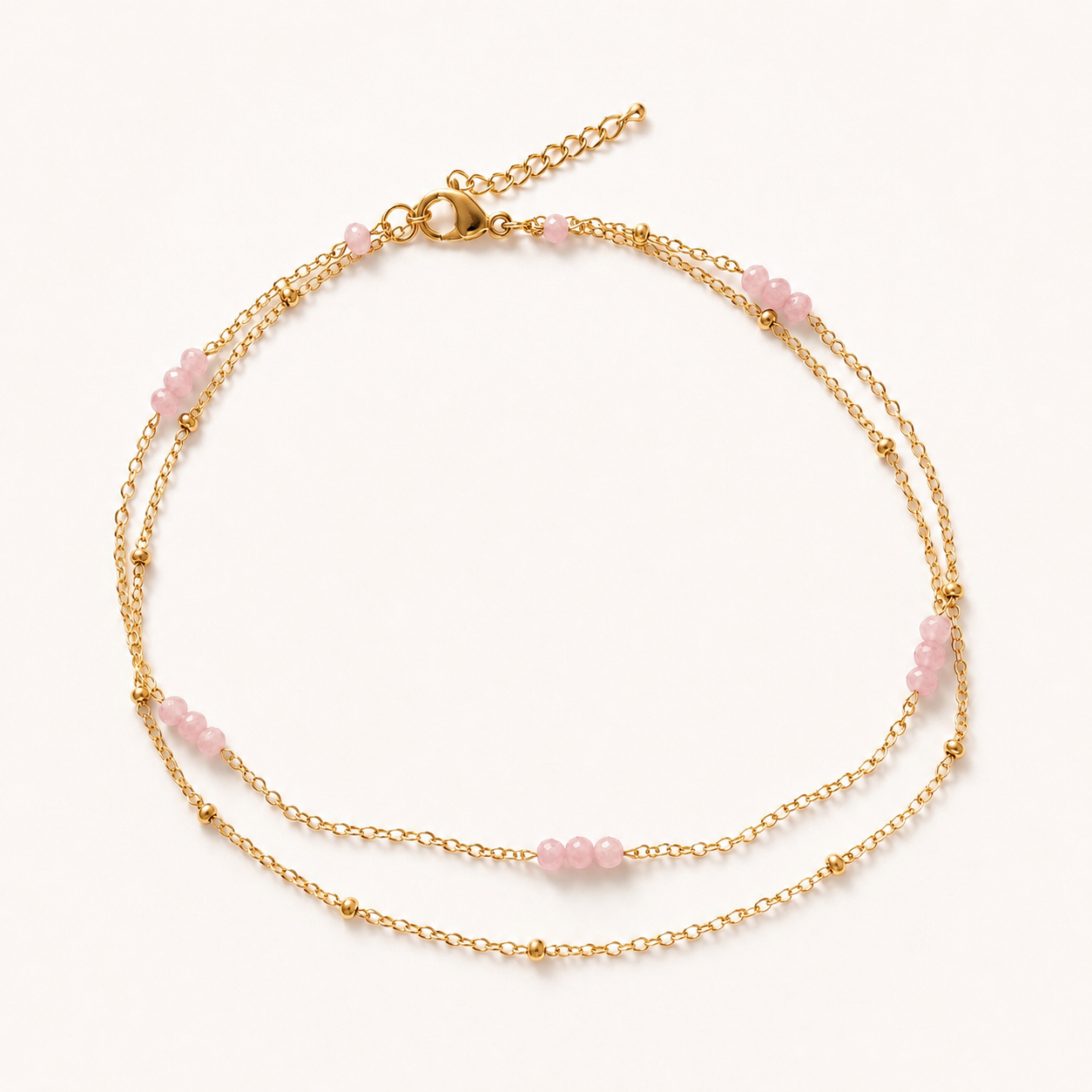 Chaîne de cheville double Quartz Rose
