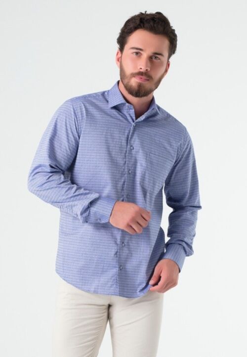 Shirt Men Light Blue Checkered