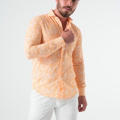 Shirt Men Orange Yellow Print