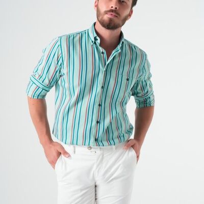 Shirt Men Turquoise Stripe