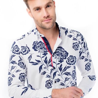 Camisa Hombre Blanco Con Flores