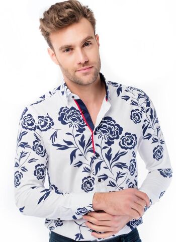 Chemise Homme Blanc Floral 1