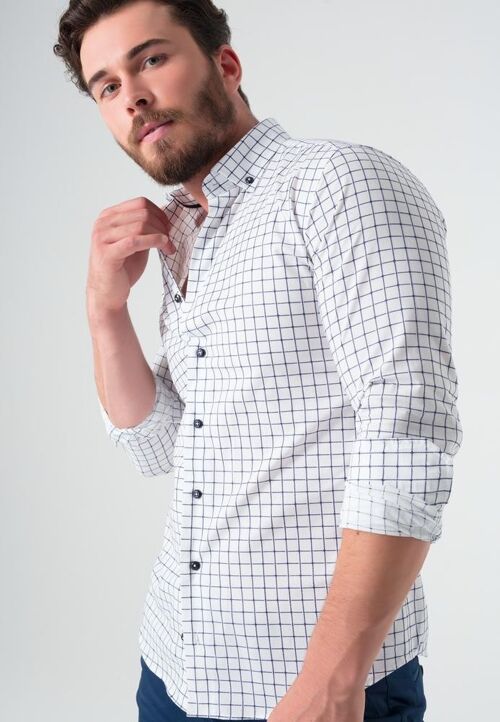 Shirt Men White Checkered