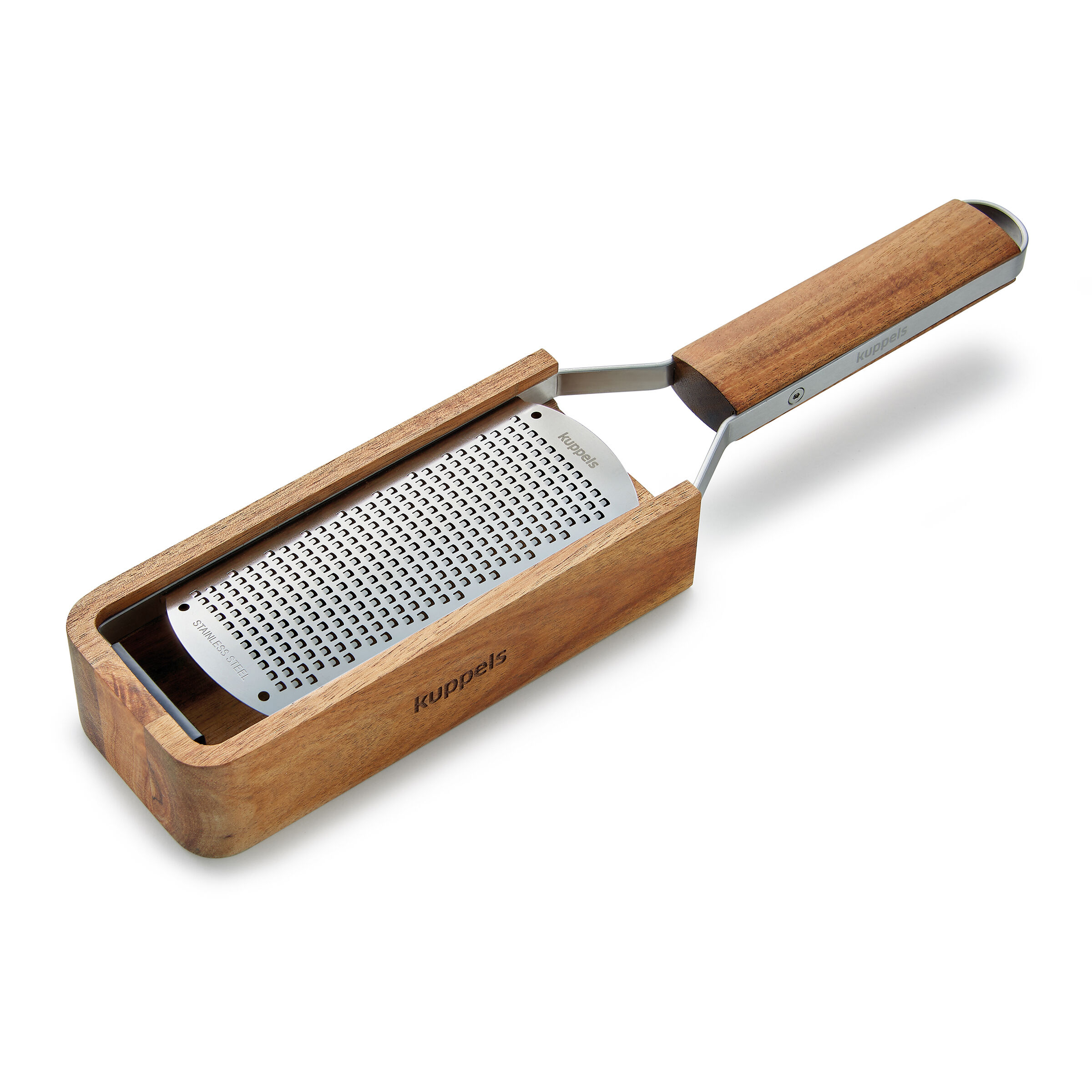 Grano - Fine hand grater with acacia wood handle and container