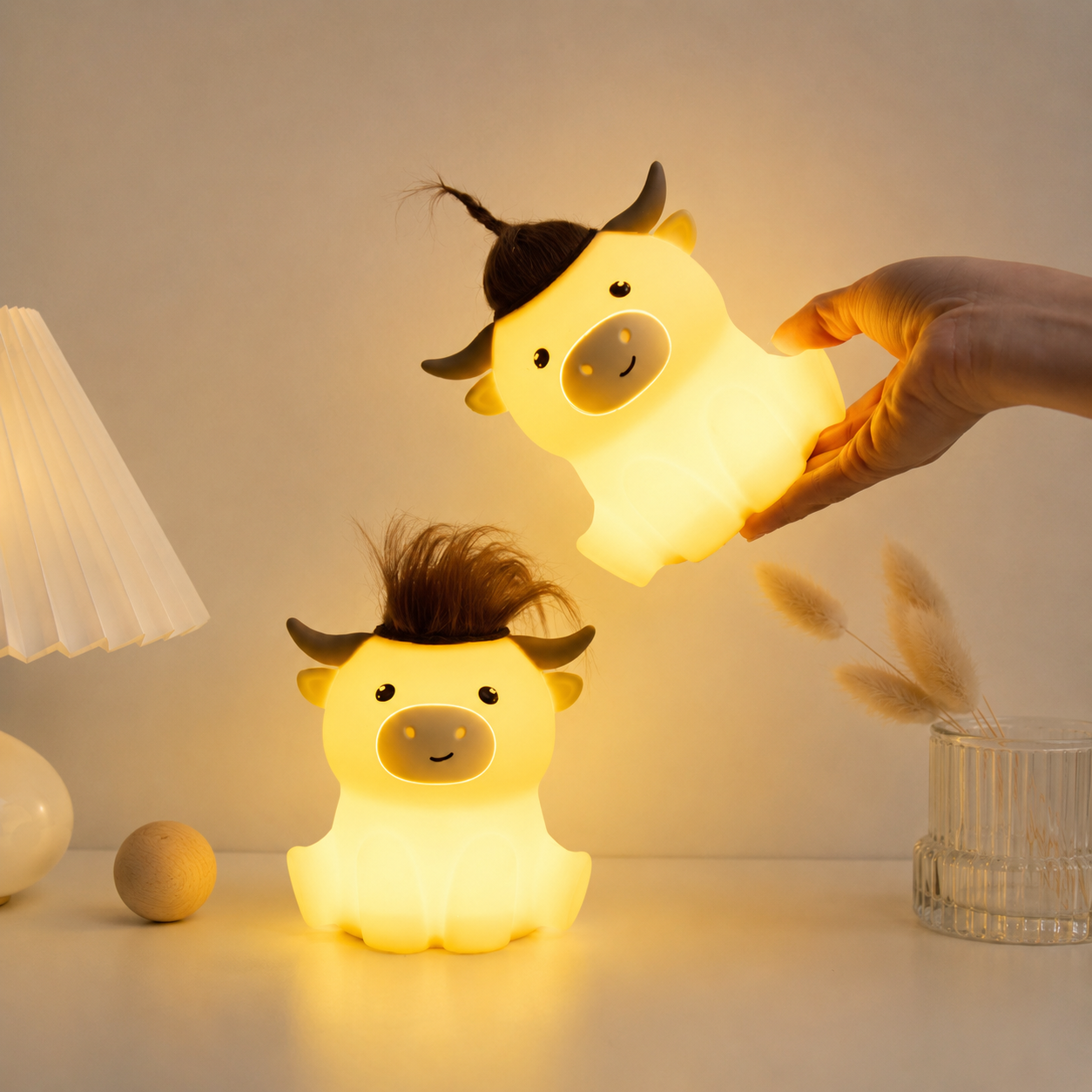 Silicone Rechargeable Highland Cow Night Light Bedside Lamp