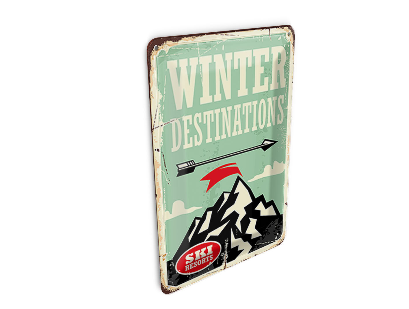 Carte postale rétro en métal 10x14 cm - Destinations de ski hivernales - Panneau décoratif