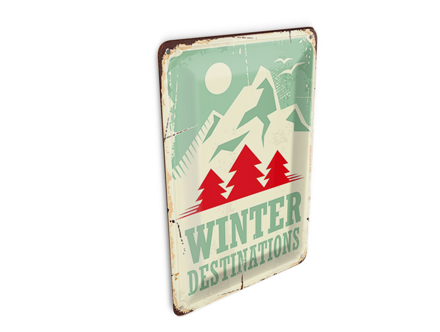 Carte postale rétro en métal 10x14cm - Décoration pour les destinations de ski et d'aventure hivernales