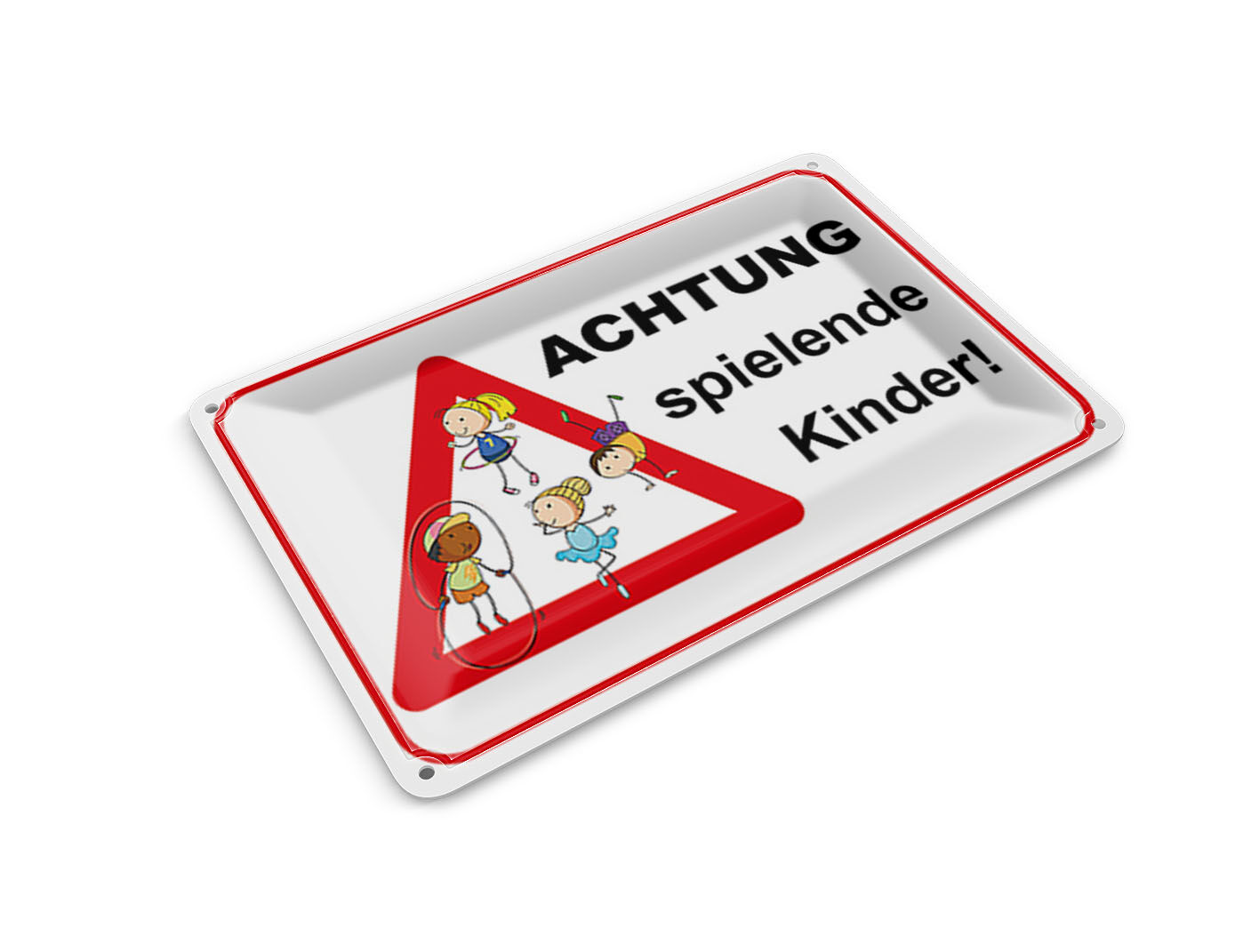 Tin postcard, warning sign, 14x10 cm, caution children playing, decorative sign