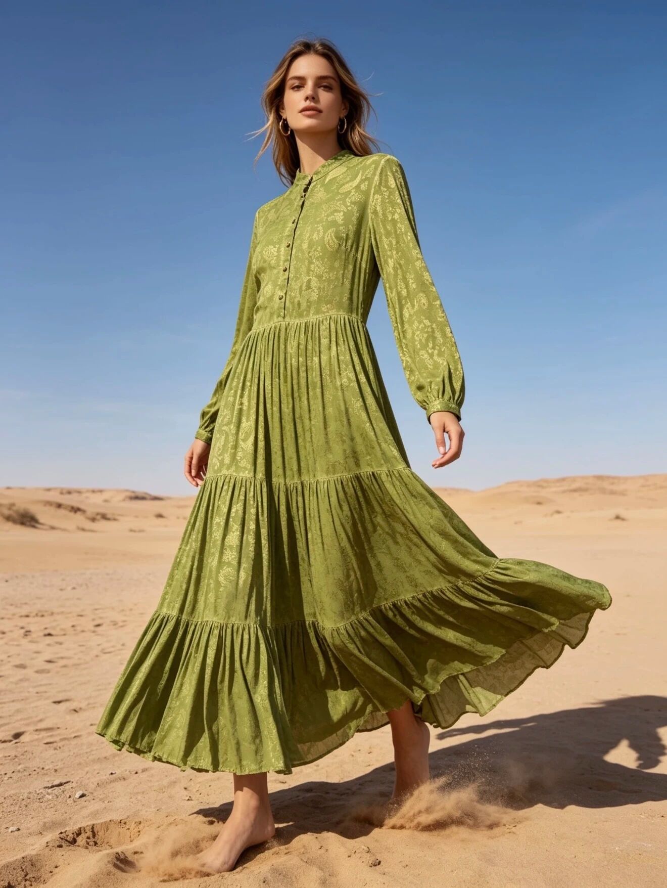 Pasley langes Hemdblusenkleid mit Muster, vorne geknöpft.