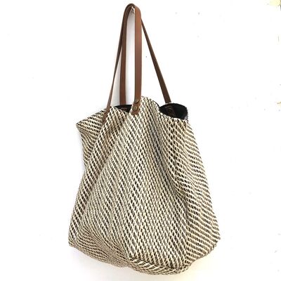 Black and white striped wool tote bag