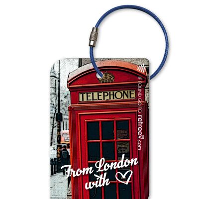 Etiqueta para equipaje con identificación inteligente retreev ™ | Etiquetas de equipaje con código QR NFC con servicio de mensajería web: desde Londres con amor