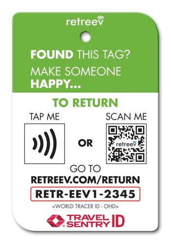 Retreev™ Étiquette de bagage intelligente | NFC & QR Code avec service de messagerie - Monkey 2