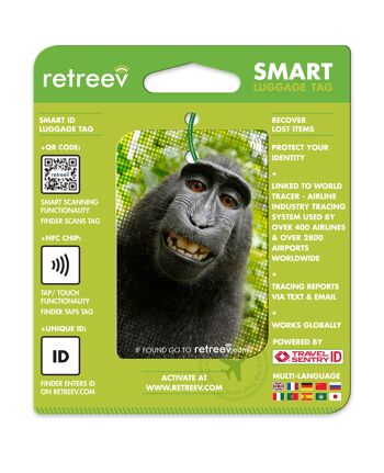 Retreev™ Étiquette de bagage intelligente | NFC & QR Code avec service de messagerie - Monkey 3