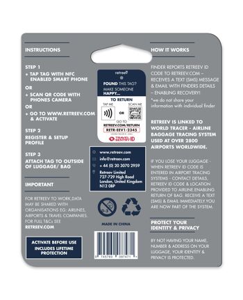 Retreev™ Étiquette de bagage intelligente | NFC & QR Code avec messagerie sécurisée - TopGun 4