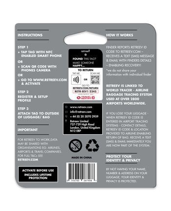 Retreev™ Étiquette de bagage intelligente | Technologie NFC et QR Code avec messagerie sécurisée - Maverick 4