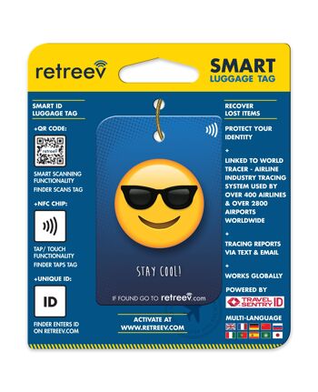 Retreev™ Étiquette de bagage intelligente | NFC & QR Code Tech avec messagerie sécurisée - Emoji Shades 3